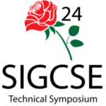 A banner with a decorative rose advertising the 2024 SIGCSE Technical Symposium.